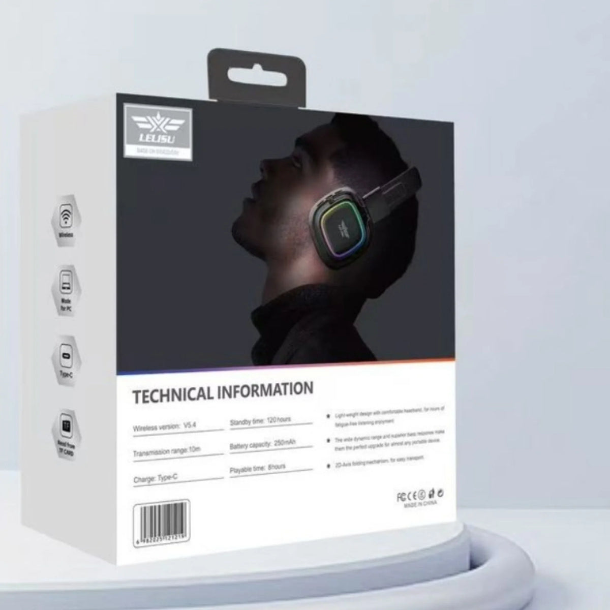 Lelisu LS-258 Wireless Stereo Headphones | Bluetooth 5.4 Over-Ear Headset with Type-C Charging & LED Lights Bluetooth Over-Ear Stereo Headphones