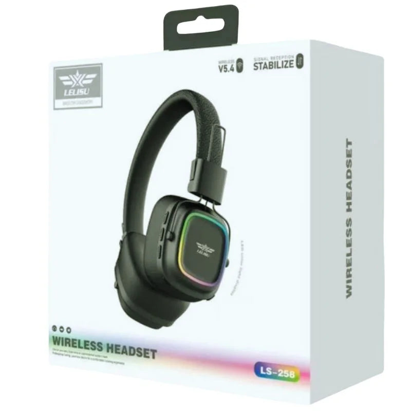 Lelisu LS-258 Wireless Stereo Headphones | Bluetooth 5.4 Over-Ear Headset with Type-C Charging & LED Lights Bluetooth Over-Ear Stereo Headphones