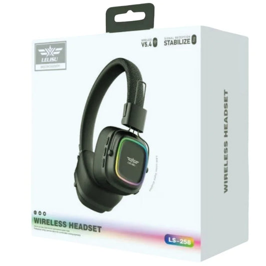 Lelisu LS-258 Wireless Stereo Headphones | Bluetooth 5.4 Over-Ear Headset with Type-C Charging & LED Lights Bluetooth Over-Ear Stereo Headphones