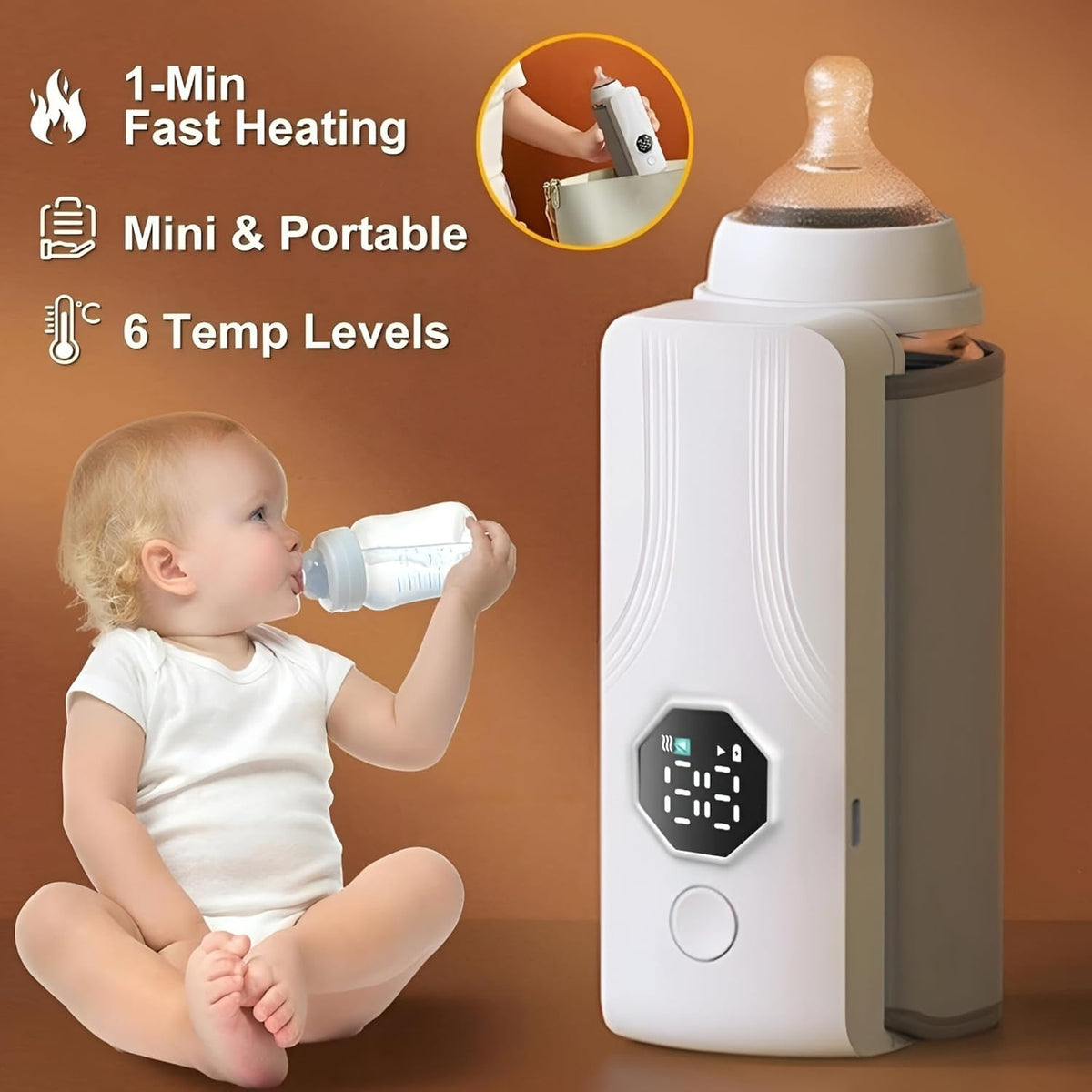 Portable Rechargeable Baby Bottle Warmer | Fast 1-Min Heating.